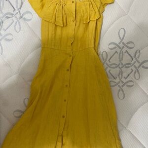 Yellow Off-Shoulder Button-Down Dress